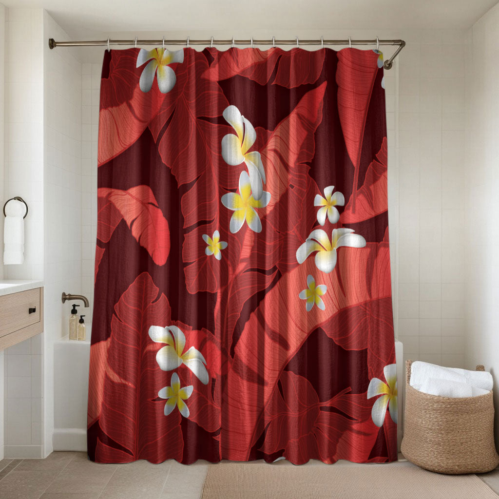Red Banana Leaf Hawaii Bathroom Set Lau Maia Plumeria Tropical Summer Vibes