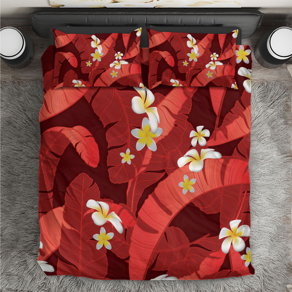 Red Banana Leaf Hawaii Bedding Set Lau Maia Plumeria Tropical Summer Vibes