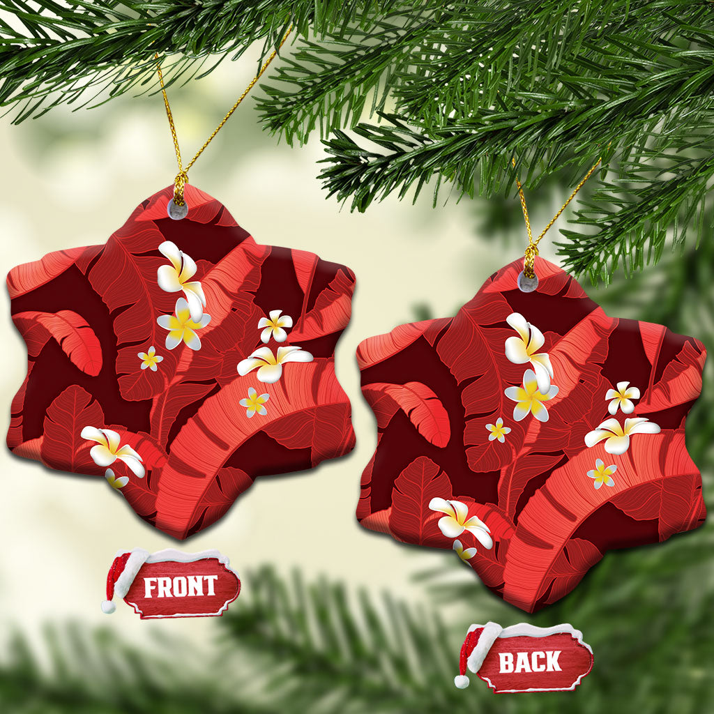Red Banana Leaf Hawaii Ceramic Ornament Lau Maia Plumeria Tropical Summer Vibes LT14 Snow Flake Red - Polynesian Pride