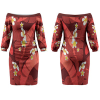 Red Banana Leaf Hawaii Couples Matching Off The Shoulder Long Sleeve Dress and Hawaiian Shirt Lau Maia Plumeria Tropical Summer Vibes LT14 - Polynesian Pride