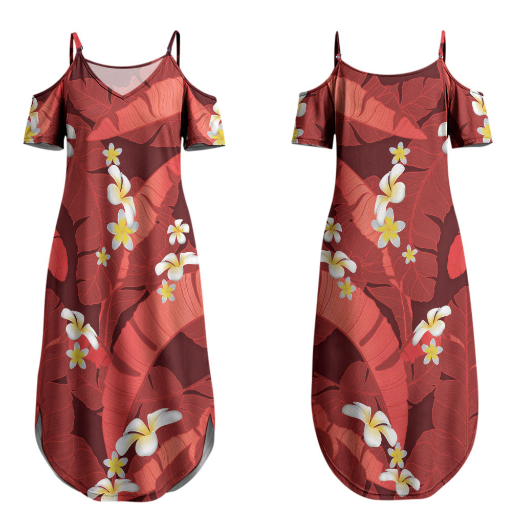 Red Banana Leaf Hawaii Couples Matching Summer Maxi Dress and Long Sleeve Button Shirt Lau Maia Plumeria Tropical Summer Vibes