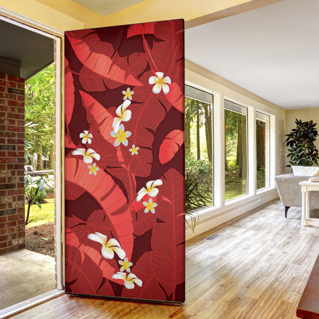 Red Banana Leaf Hawaii Door Cover Lau Maia Plumeria Tropical Summer Vibes