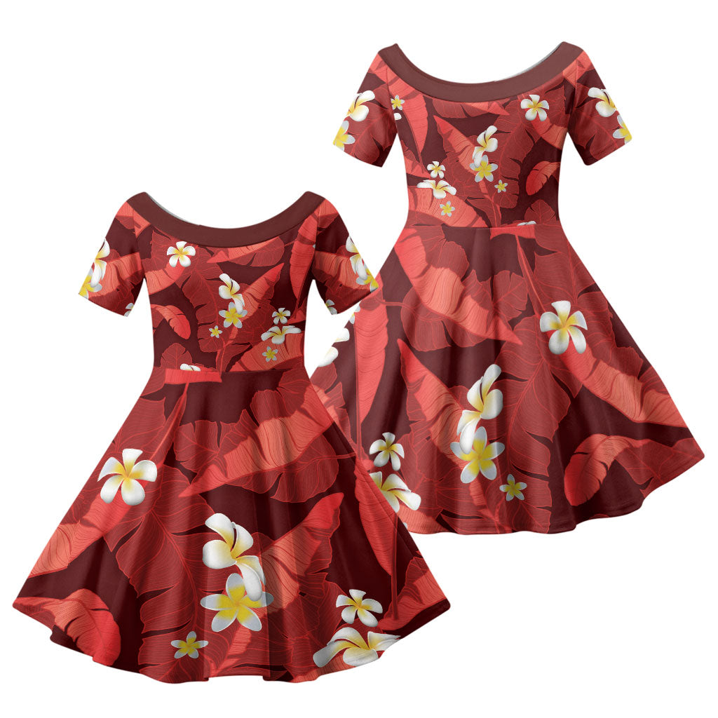 Red Banana Leaf Hawaii Family Matching Mermaid Dress and Hawaiian Shirt Lau Maia Plumeria Tropical Summer Vibes