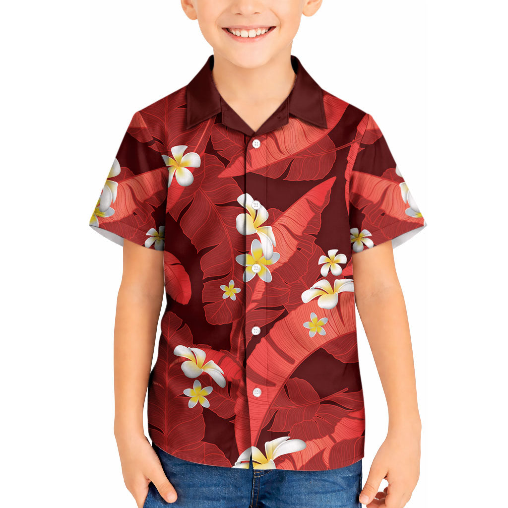 Red Banana Leaf Hawaii Kid Hawaiian Shirt Lau Maia Plumeria Tropical Summer Vibes LT14 Kid Red - Polynesian Pride