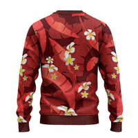 Red Banana Leaf Hawaii Ugly Christmas Sweater Lau Maia Plumeria Tropical Summer Vibes LT14 - Polynesian Pride