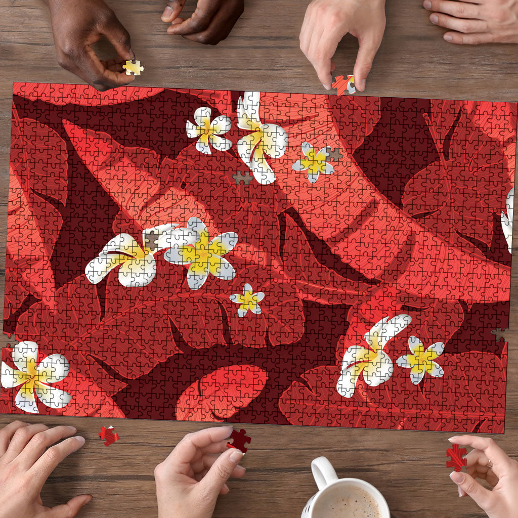 Red Banana Leaf Hawaii Puzzle Lau Maia Plumeria Tropical Summer Vibes
