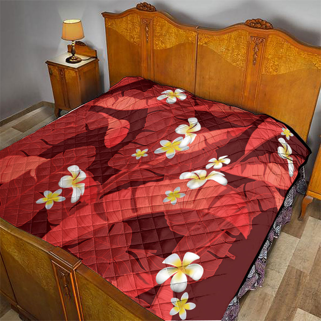 Red Banana Leaf Hawaii Quilt Lau Maia Plumeria Tropical Summer Vibes