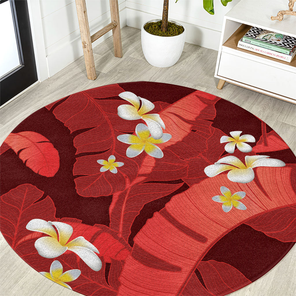 Red Banana Leaf Hawaii Round Carpet Lau Maia Plumeria Tropical Summer Vibes