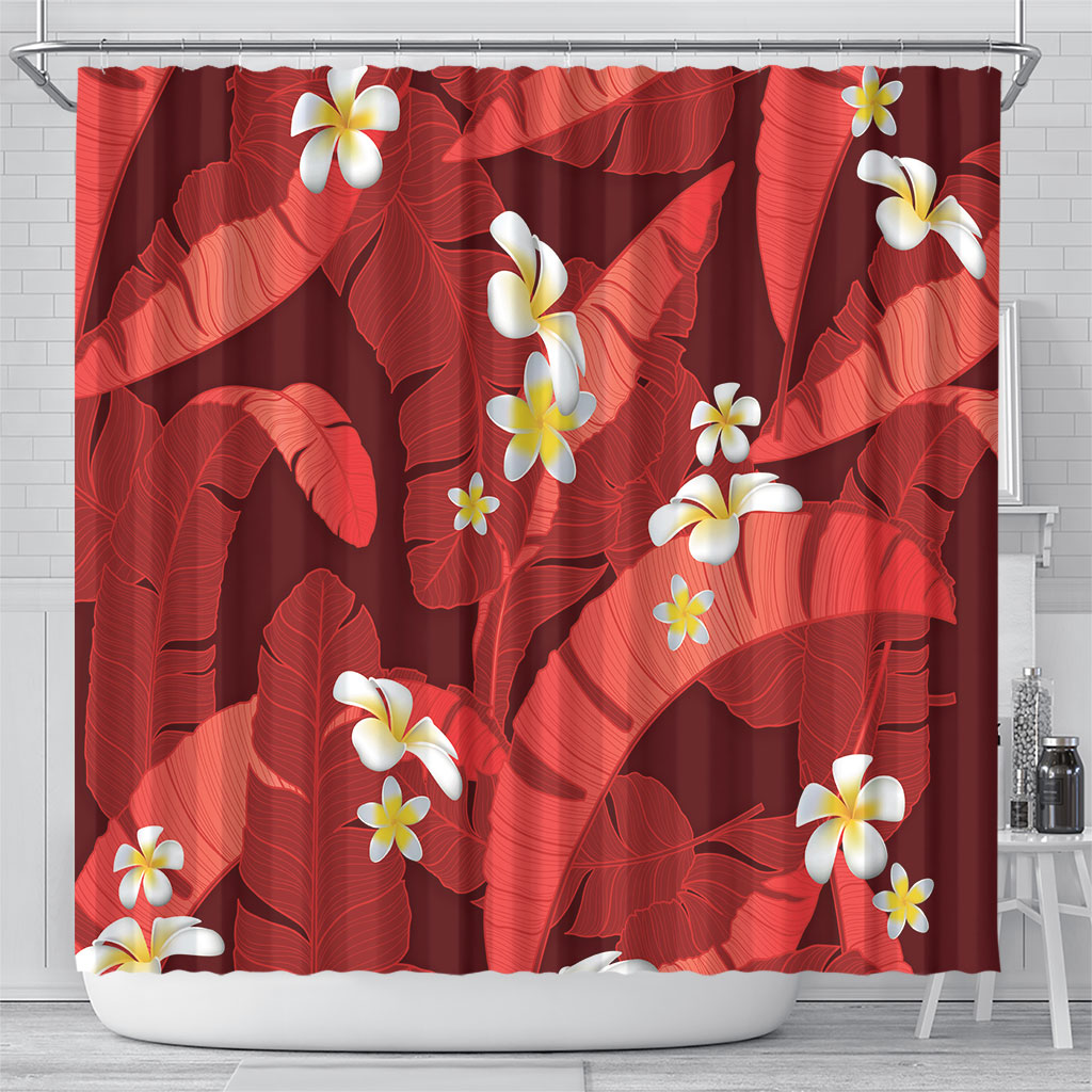 Red Banana Leaf Hawaii Shower Curtain Lau Maia Plumeria Tropical Summer Vibes