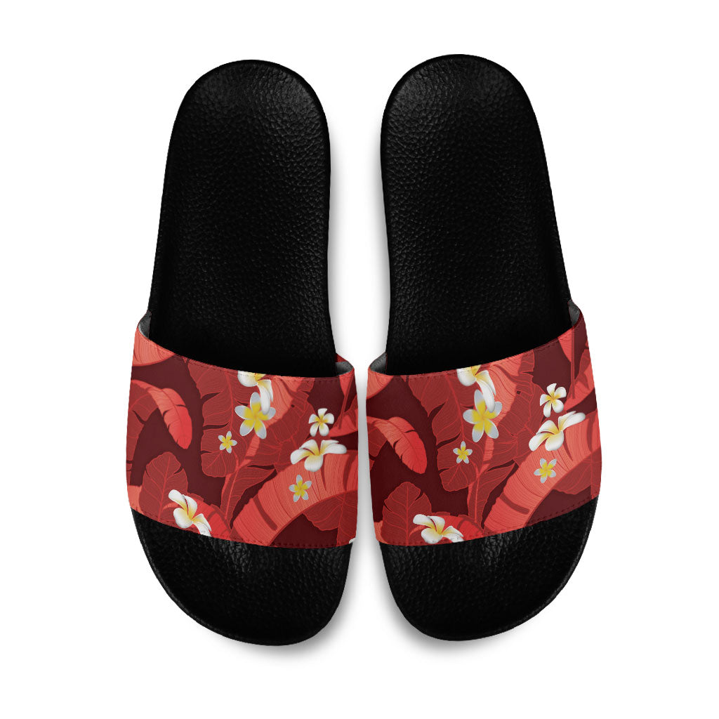 Red Banana Leaf Hawaii Slide Sandals Lau Maia Plumeria Tropical Summer Vibes