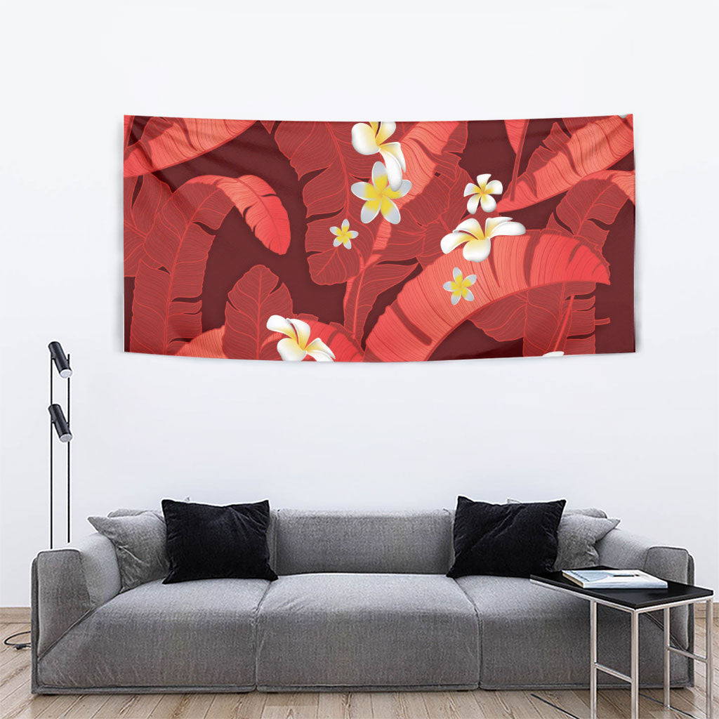 Red Banana Leaf Hawaii Tapestry Lau Maia Plumeria Tropical Summer Vibes