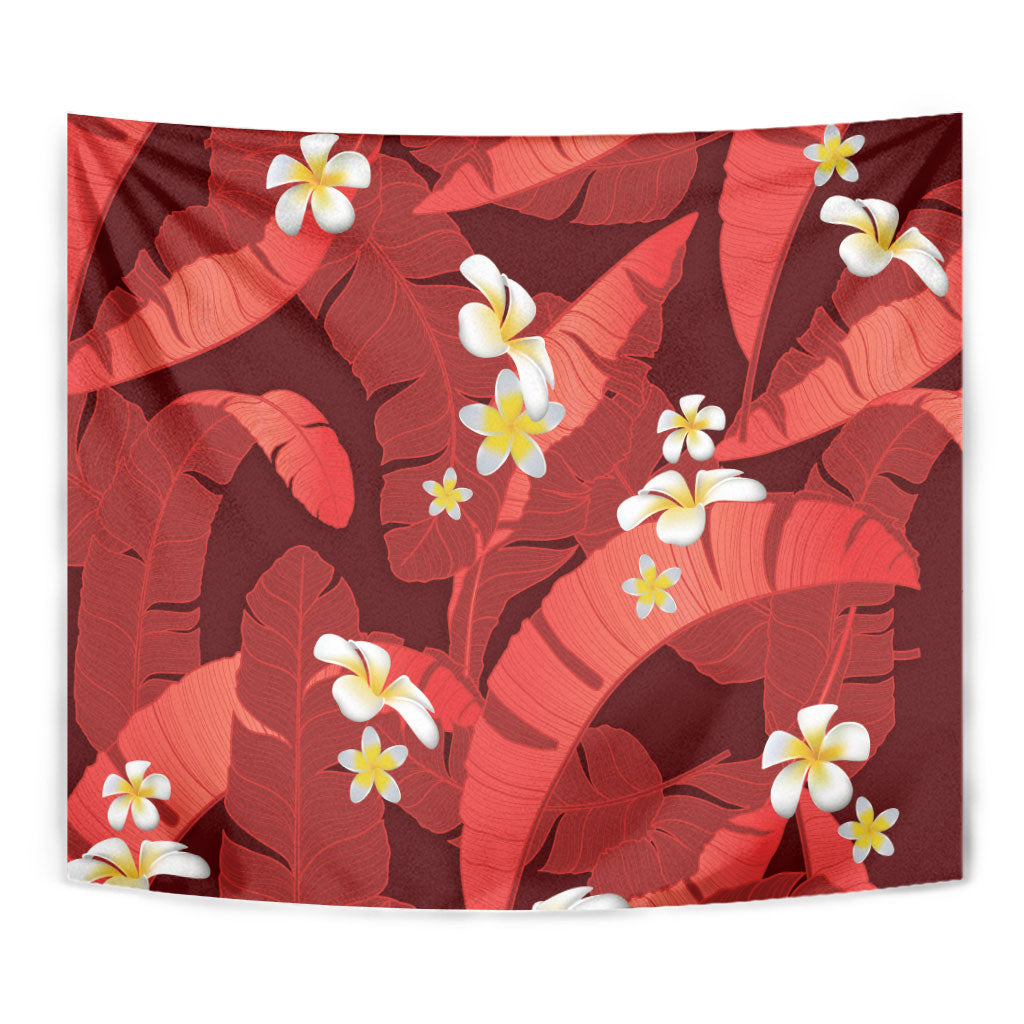 Red Banana Leaf Hawaii Tapestry Lau Maia Plumeria Tropical Summer Vibes