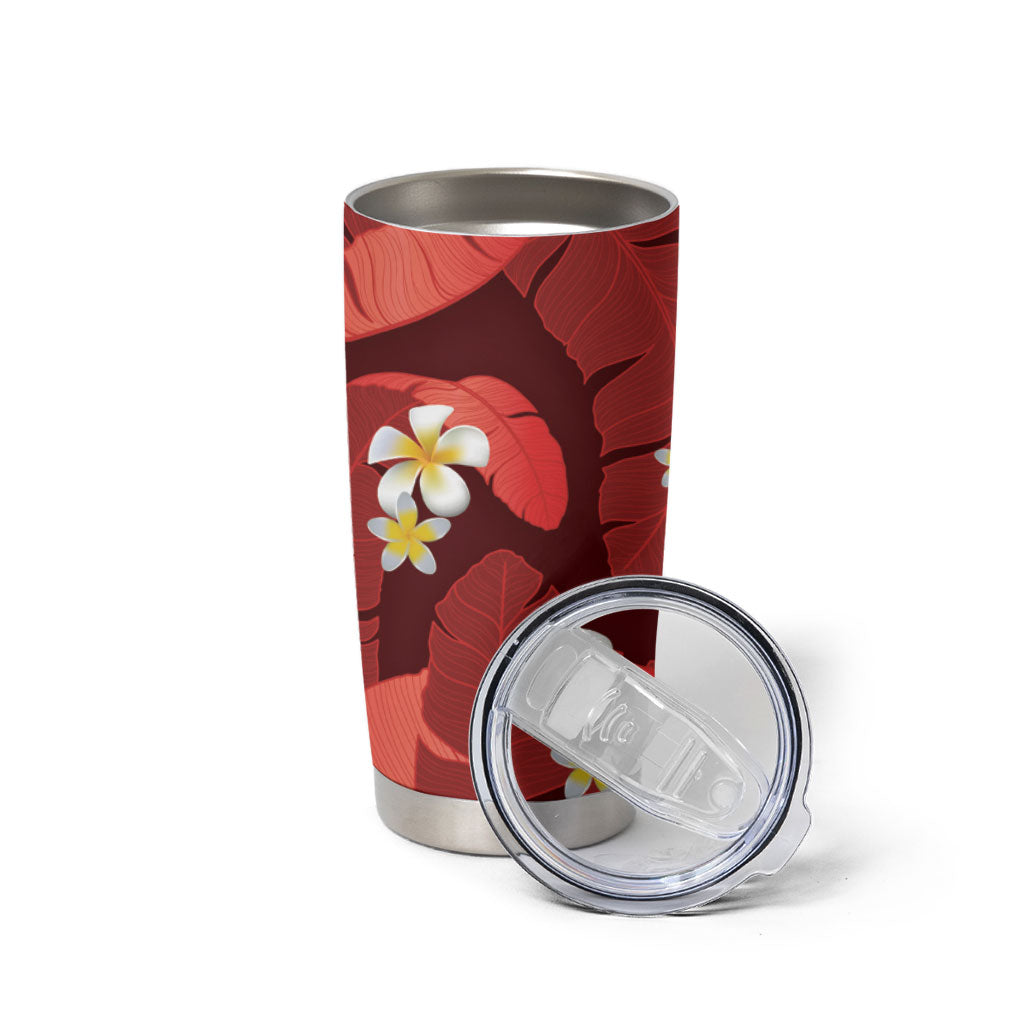 Red Banana Leaf Hawaii Tumbler Cup Lau Maia Plumeria Tropical Summer Vibes