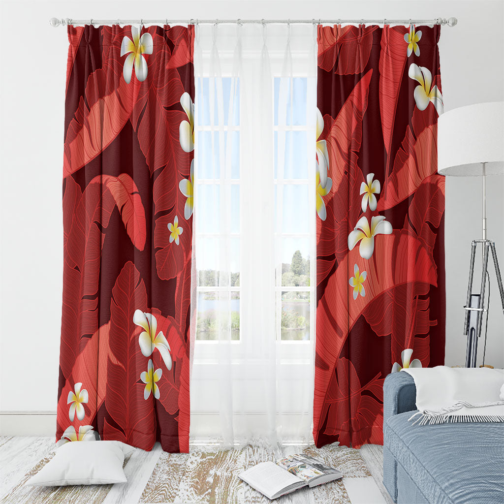 Red Banana Leaf Hawaii Window Curtain Lau Maia Plumeria Tropical Summer Vibes