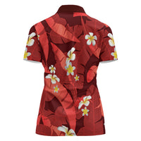 Red Banana Leaf Hawaii Women Polo Shirt Lau Maia Plumeria Tropical Summer Vibes