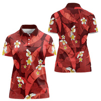 Red Banana Leaf Hawaii Women Polo Shirt Lau Maia Plumeria Tropical Summer Vibes