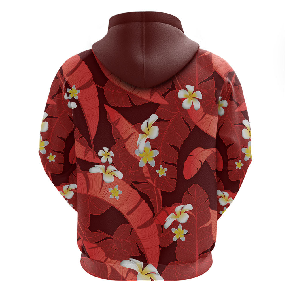 Red Banana Leaf Hawaii Zip Hoodie Lau Maia Plumeria Tropical Summer Vibes