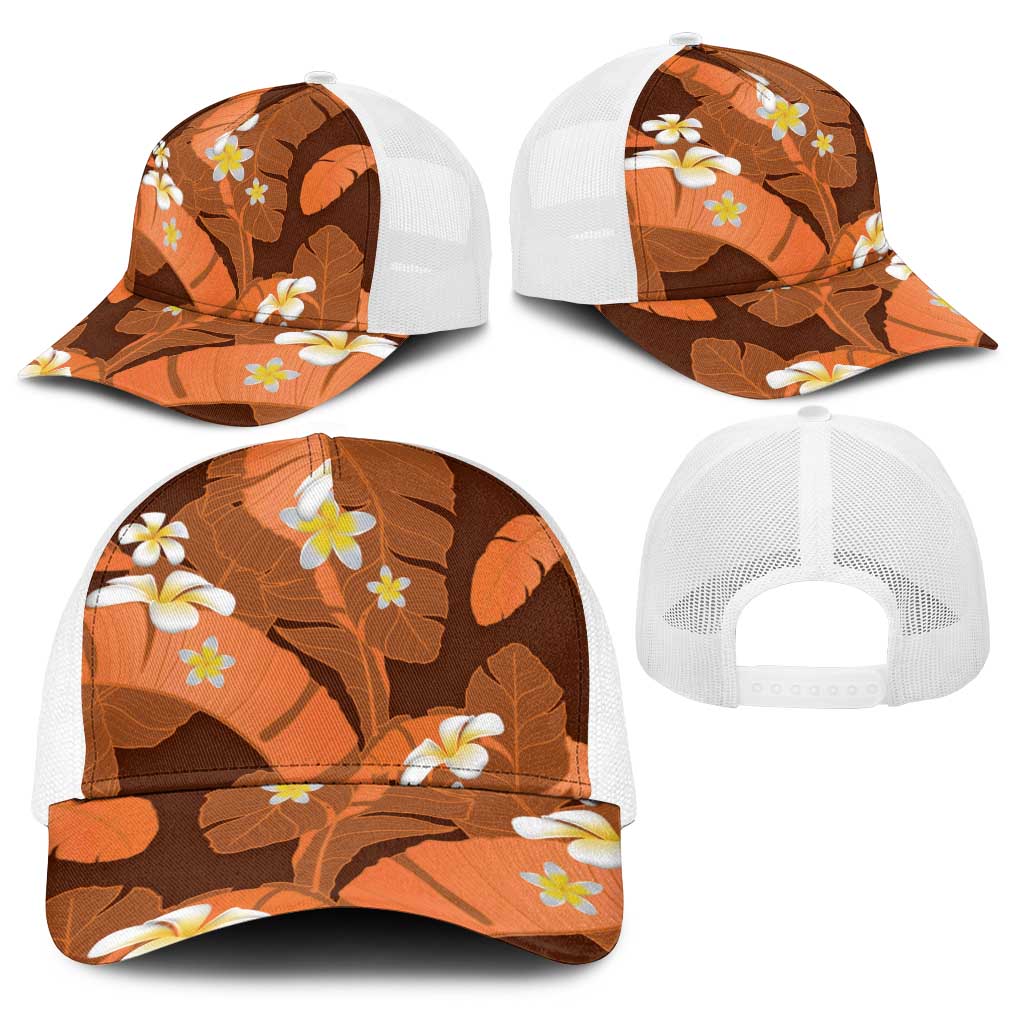 Orange Banana Leaf Hawaii Baseball Net Cap Lau Maia Plumeria Tropical Summer Vibes