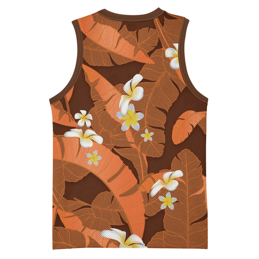 Orange Banana Leaf Hawaii Basketball Jersey Lau Maia Plumeria Tropical Summer Vibes LT14 - Polynesian Pride