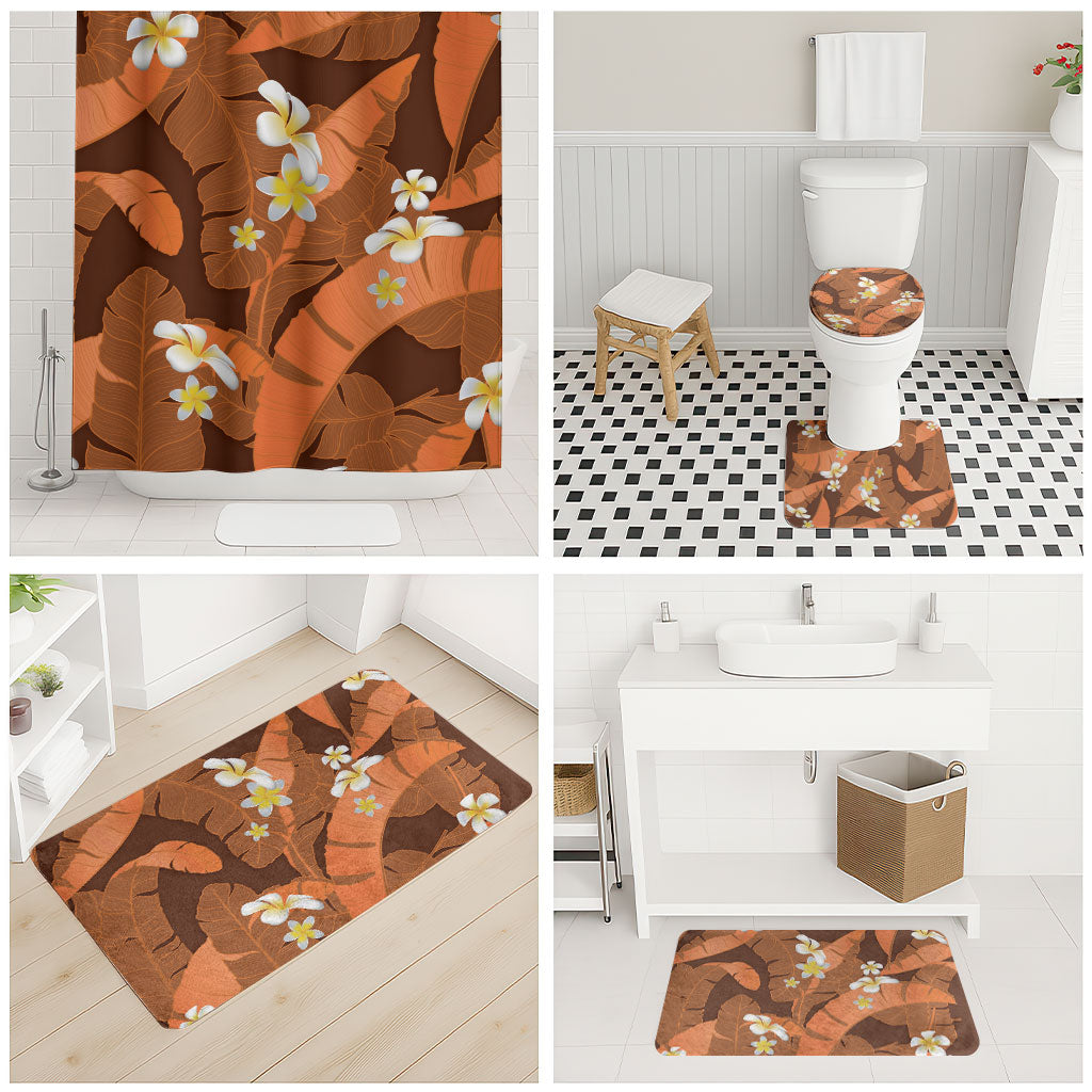 Orange Banana Leaf Hawaii Bathroom Set Lau Maia Plumeria Tropical Summer Vibes