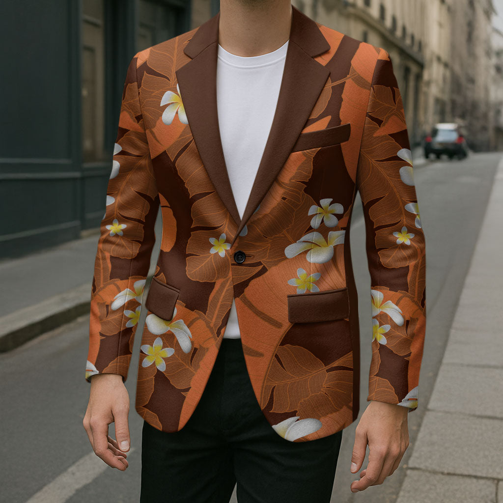 Orange Banana Leaf Hawaii Blazer Lau Maia Plumeria Tropical Summer Vibes