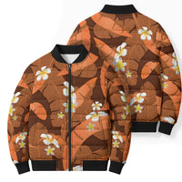 Orange Banana Leaf Hawaii Bomber Puffer Jacket Lau Maia Plumeria Tropical Summer Vibes