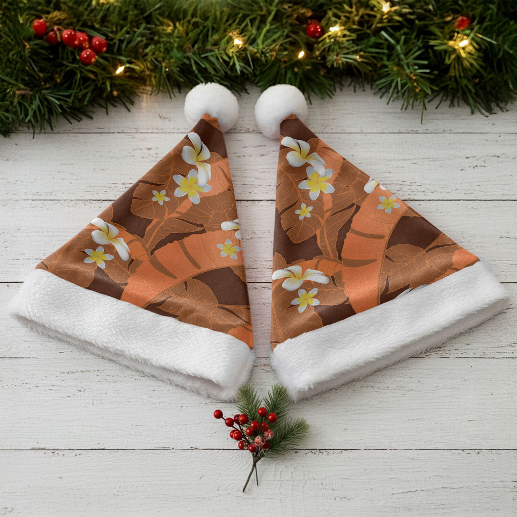 Orange Banana Leaf Hawaii Christmas Santa Hat Lau Maia Plumeria Tropical Summer Vibes LT14 - Polynesian Pride