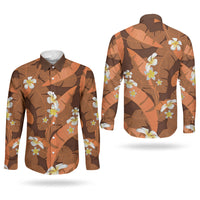 Orange Banana Leaf Hawaii Couples Matching Mermaid Dress and Long Sleeve Button Shirt Lau Maia Plumeria Tropical Summer Vibes