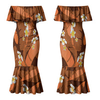 Orange Banana Leaf Hawaii Couples Matching Mermaid Dress and Long Sleeve Button Shirt Lau Maia Plumeria Tropical Summer Vibes