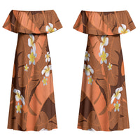Orange Banana Leaf Hawaii Couples Matching Off Shoulder Maxi Dress and Long Sleeve Button Shirt Lau Maia Plumeria Tropical Summer Vibes