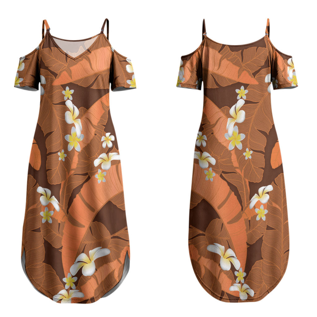 Orange Banana Leaf Hawaii Couples Matching Summer Maxi Dress and Long Sleeve Button Shirt Lau Maia Plumeria Tropical Summer Vibes