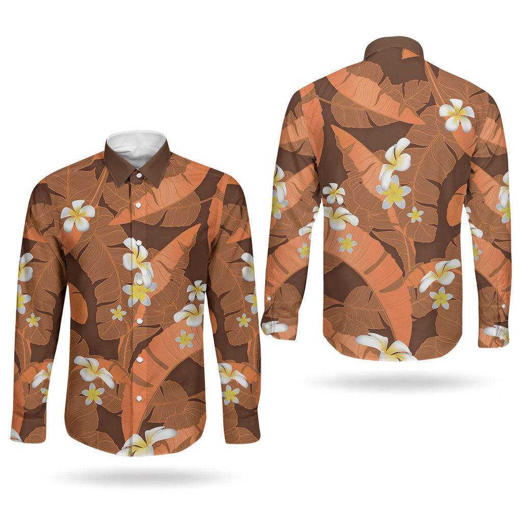 Orange Banana Leaf Hawaii Couples Matching Tank Maxi Dress and Long Sleeve Button Shirt Lau Maia Plumeria Tropical Summer Vibes