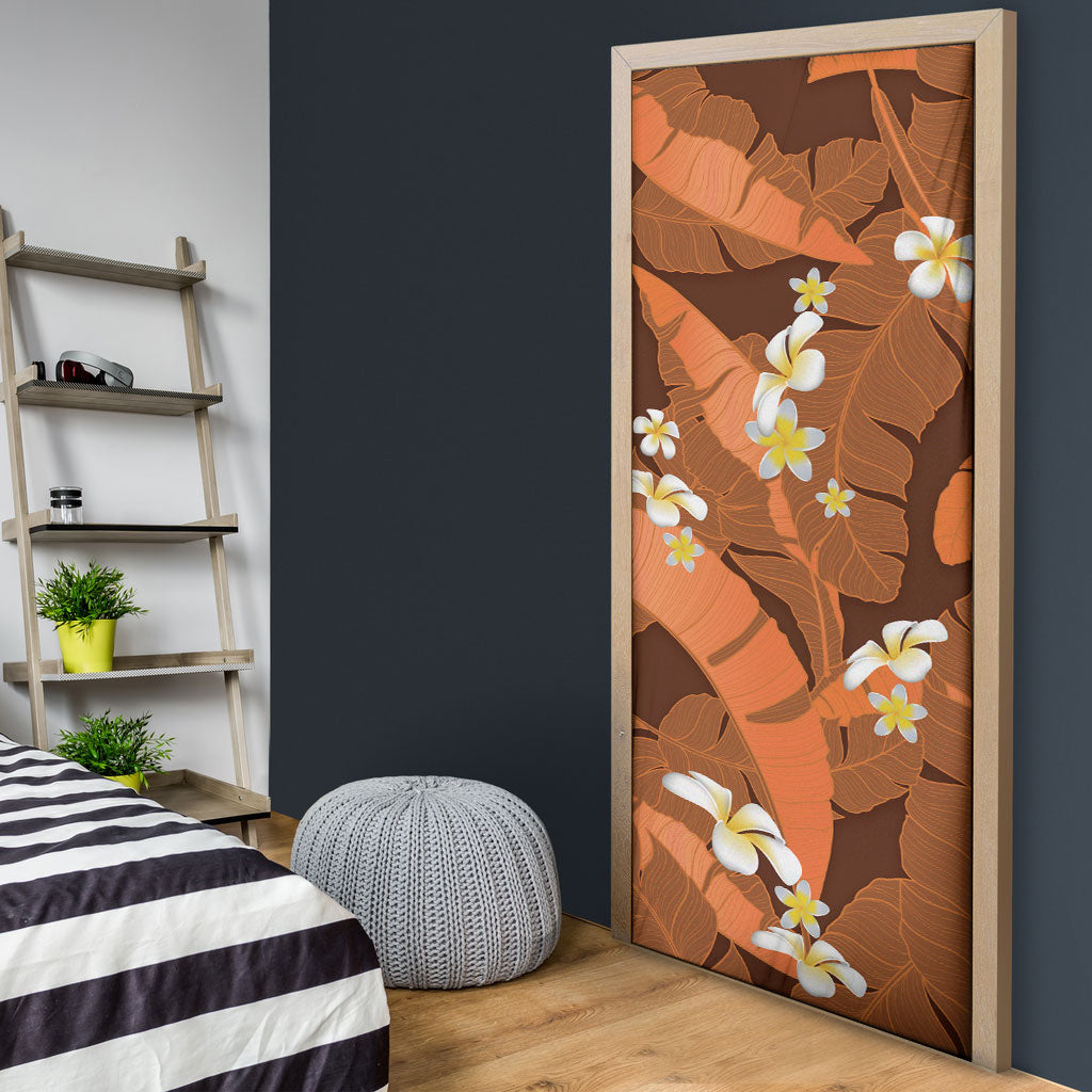 Orange Banana Leaf Hawaii Door Cover Lau Maia Plumeria Tropical Summer Vibes