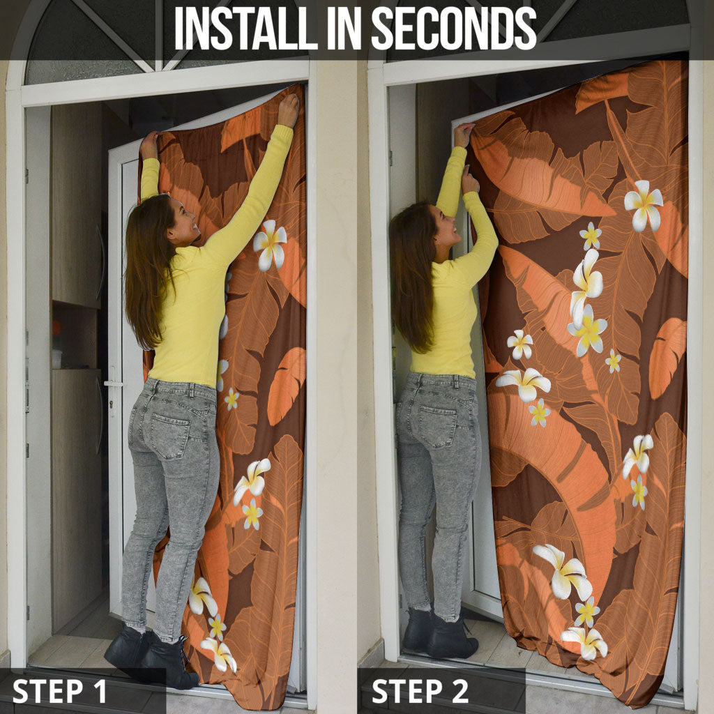 Orange Banana Leaf Hawaii Door Cover Lau Maia Plumeria Tropical Summer Vibes