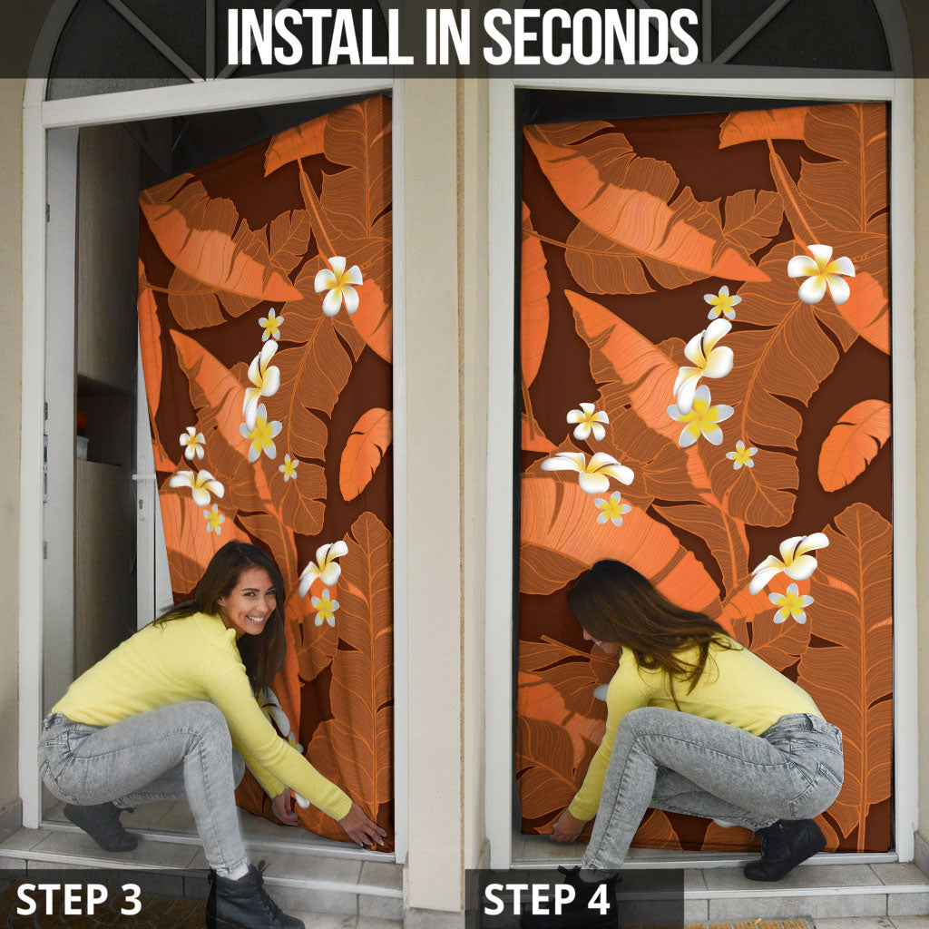 Orange Banana Leaf Hawaii Door Cover Lau Maia Plumeria Tropical Summer Vibes