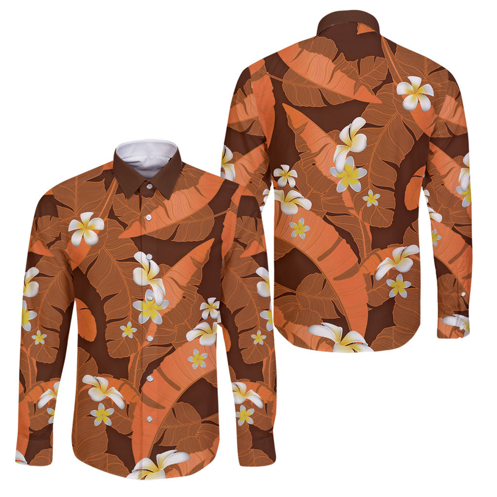Orange Banana Leaf Hawaii Family Matching Mermaid Dress and Hawaiian Shirt Lau Maia Plumeria Tropical Summer Vibes