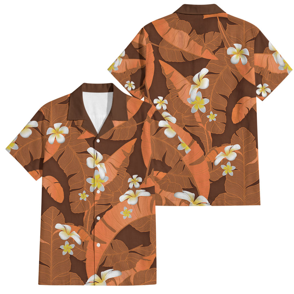 Orange Banana Leaf Hawaii Family Matching Off Shoulder Maxi Dress and Hawaiian Shirt Lau Maia Plumeria Tropical Summer Vibes