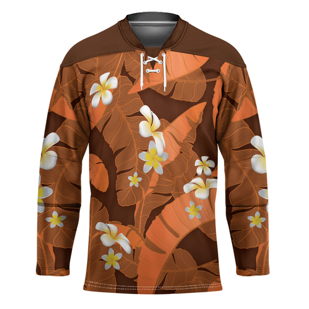 Orange Banana Leaf Hawaii Hockey Jersey Lau Maia Plumeria Tropical Summer Vibes