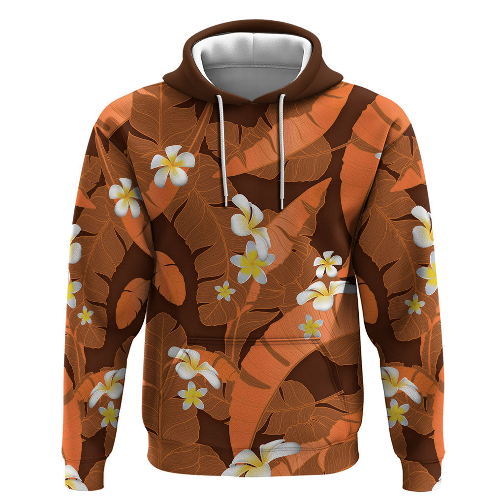 Orange Banana Leaf Hawaii Hoodie Lau Maia Plumeria Tropical Summer Vibes LT14 Pullover Hoodie Orange - Polynesian Pride