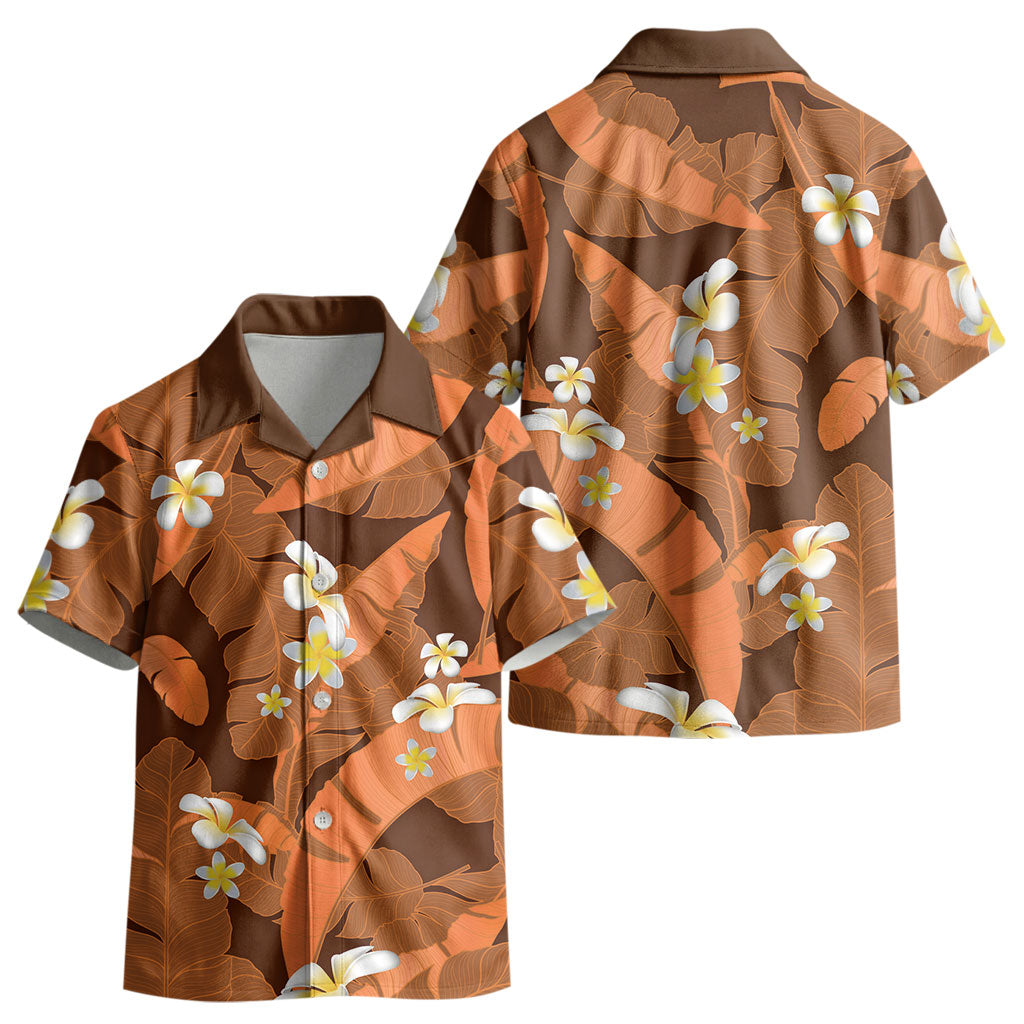 Orange Banana Leaf Hawaii Kid Hawaiian Shirt Lau Maia Plumeria Tropical Summer Vibes LT14 - Polynesian Pride