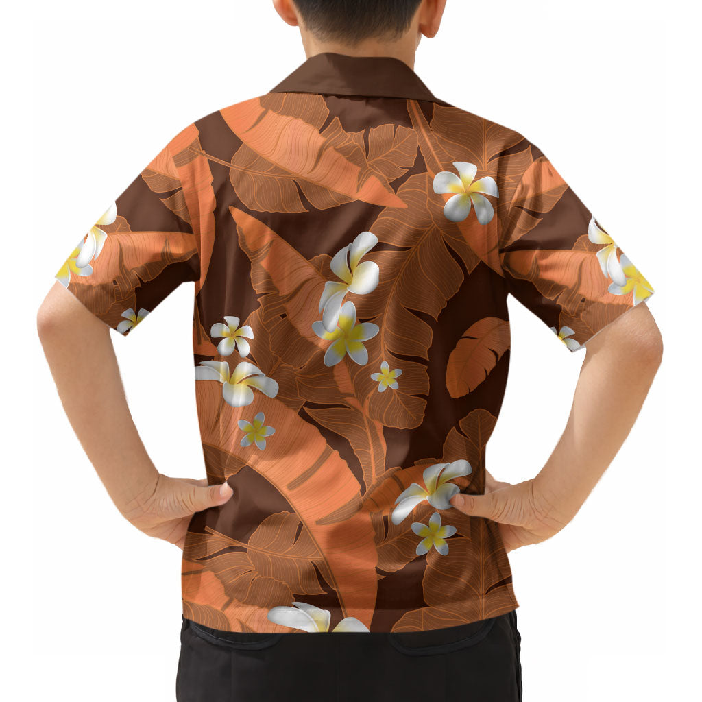Orange Banana Leaf Hawaii Kid Hawaiian Shirt Lau Maia Plumeria Tropical Summer Vibes LT14 - Polynesian Pride