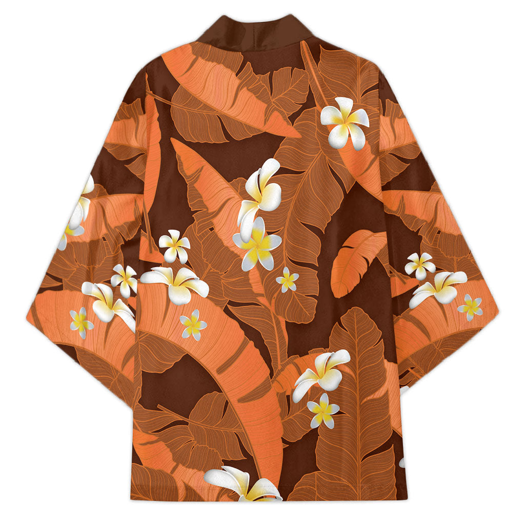 Orange Banana Leaf Hawaii Kimono Lau Maia Plumeria Tropical Summer Vibes