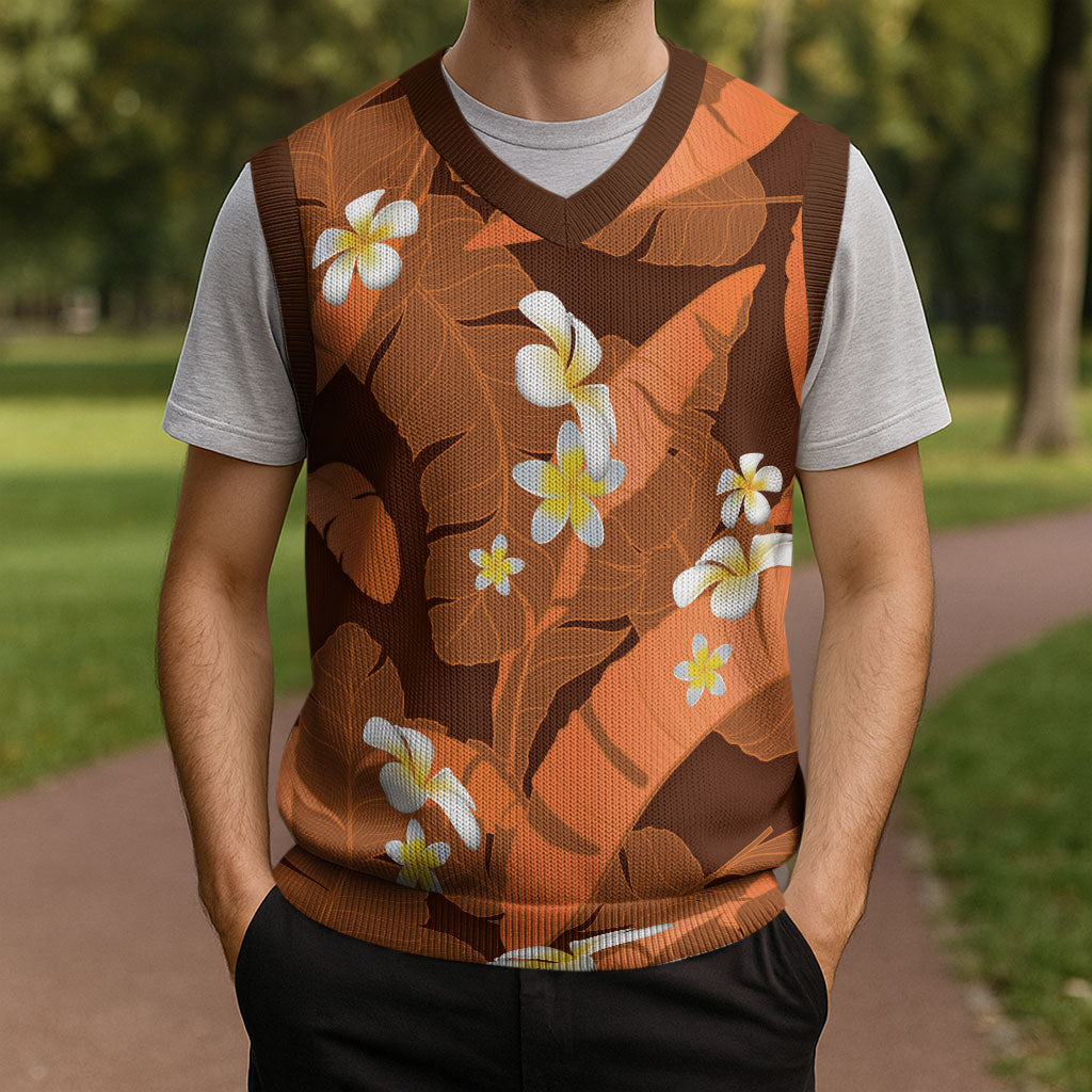 Orange Banana Leaf Hawaii Christmas Knitted V-Neck Vest Lau Maia Plumeria Tropical Summer Vibes LT14 - Polynesian Pride