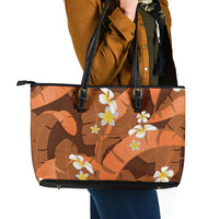 Orange Banana Leaf Hawaii Leather Tote Bag Lau Maia Plumeria Tropical Summer Vibes LT14 - Polynesian Pride