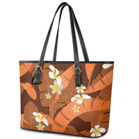 Orange Banana Leaf Hawaii Leather Tote Bag Lau Maia Plumeria Tropical Summer Vibes LT14 - Polynesian Pride