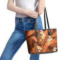 Orange Banana Leaf Hawaii Leather Tote Bag Lau Maia Plumeria Tropical Summer Vibes LT14 - Polynesian Pride