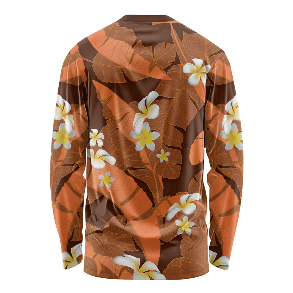 Orange Banana Leaf Hawaii Long Sleeve Shirt Lau Maia Plumeria Tropical Summer Vibes