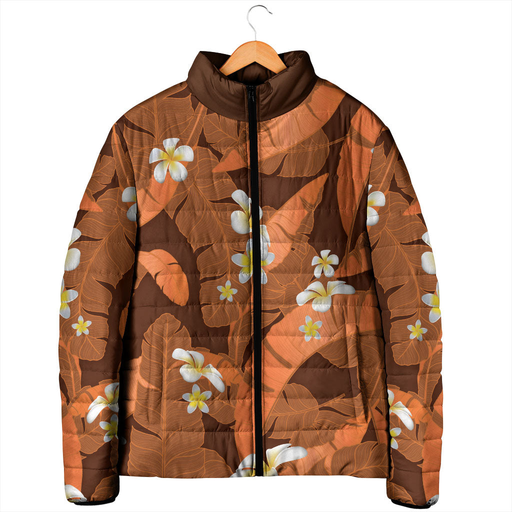 Orange Banana Leaf Hawaii Padded Jacket Lau Maia Plumeria Tropical Summer Vibes