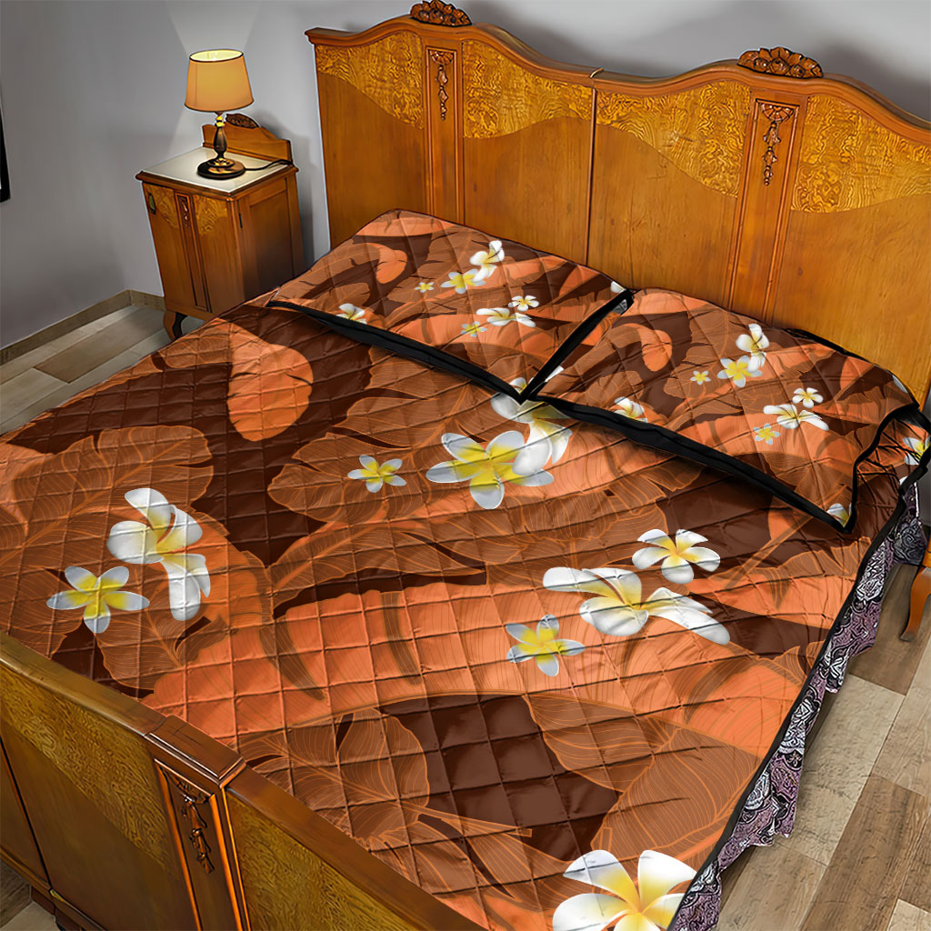 Orange Banana Leaf Hawaii Quilt Bed Set Lau Maia Plumeria Tropical Summer Vibes