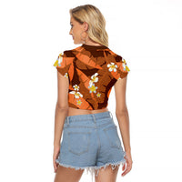 Orange Banana Leaf Hawaii Raglan Cropped T Shirt Lau Maia Plumeria Tropical Summer Vibes